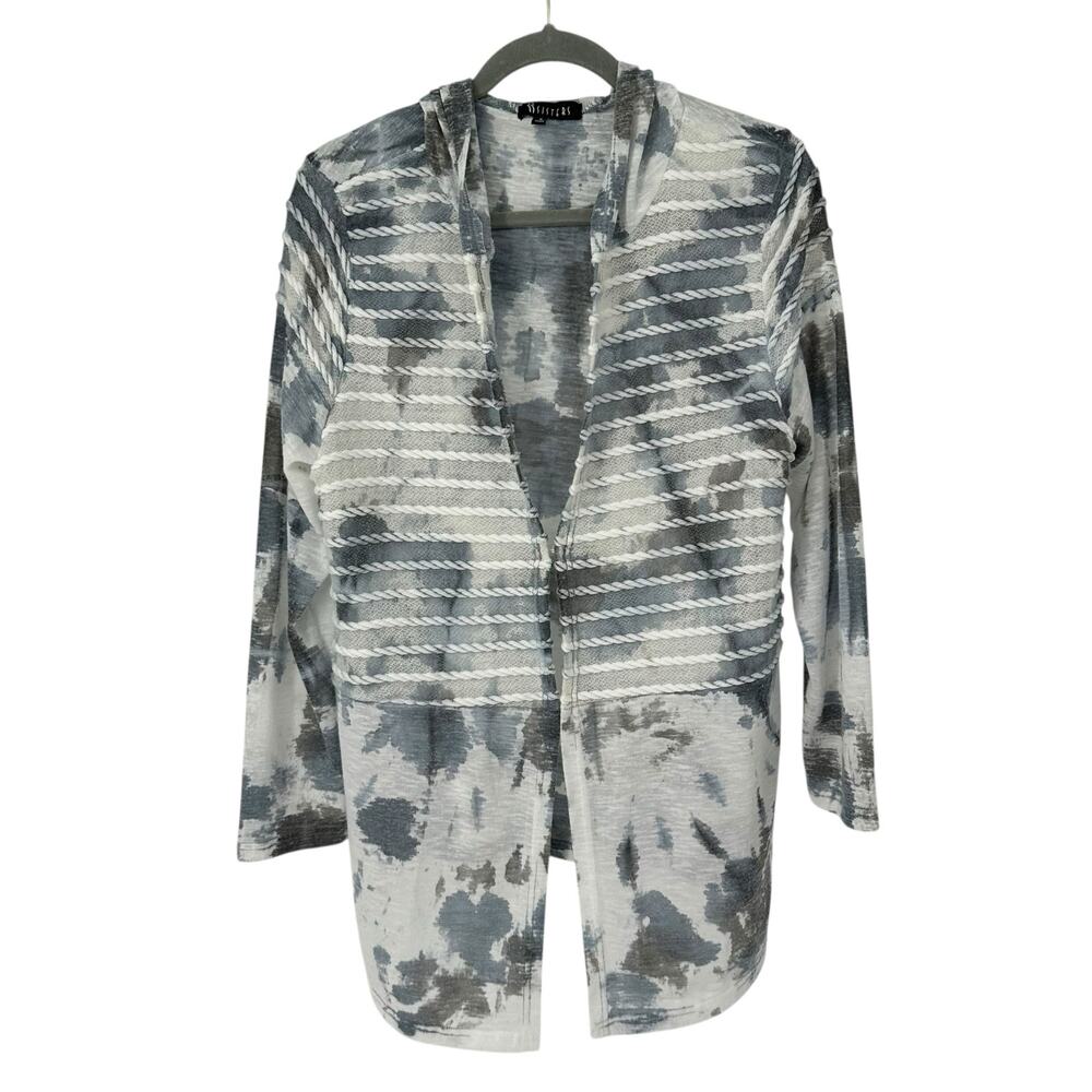 II Sisters Gray White Tie Died Lightweight Hooded Jacket Sz Small